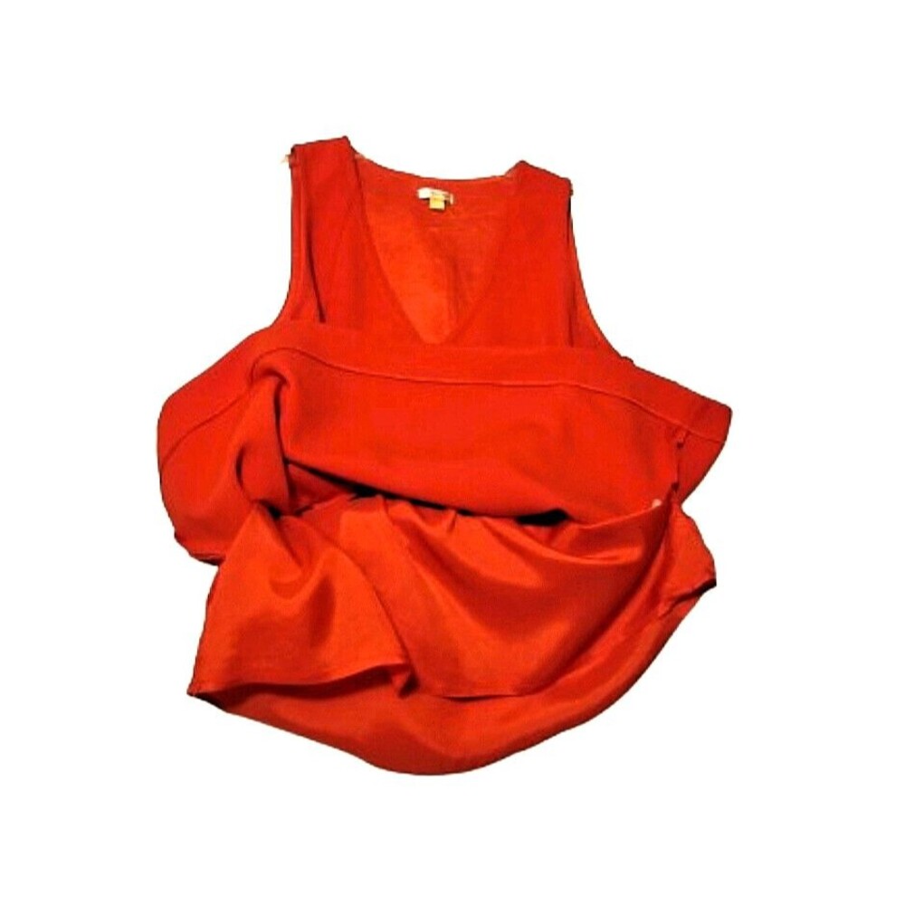 Anthropologie LEIFSDOTTIR Orange Hara Peplum Top Sz 8 Sleeveless V Neck - Picture 7 of 9